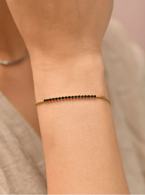 Bransoletka tenisowa, czarne kryształki, stal pozłacana S109906Z01