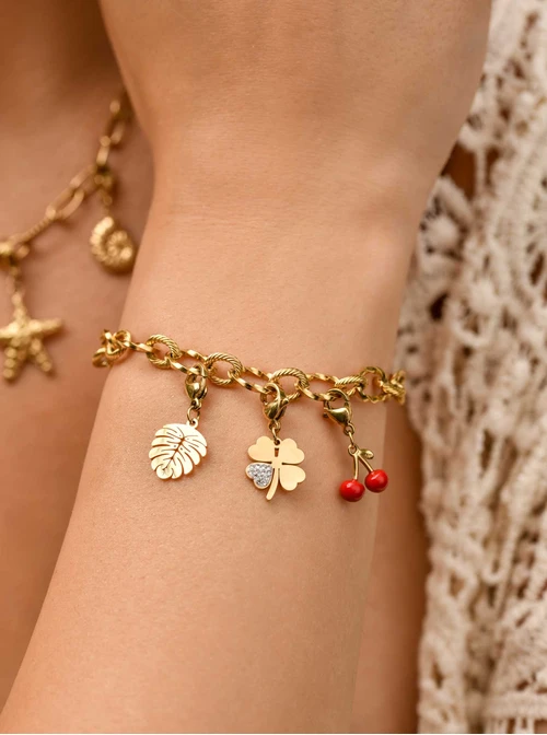 [Zestaw] Bransoletka łańcuch, baza Charms, stal pozłacana S109745Z00