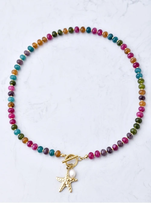 Choker rozgwiazda, Turmalin, stal pozłacana S309755Z00