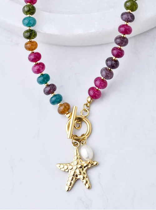 Choker rozgwiazda, Turmalin, stal pozłacana S309755Z00
