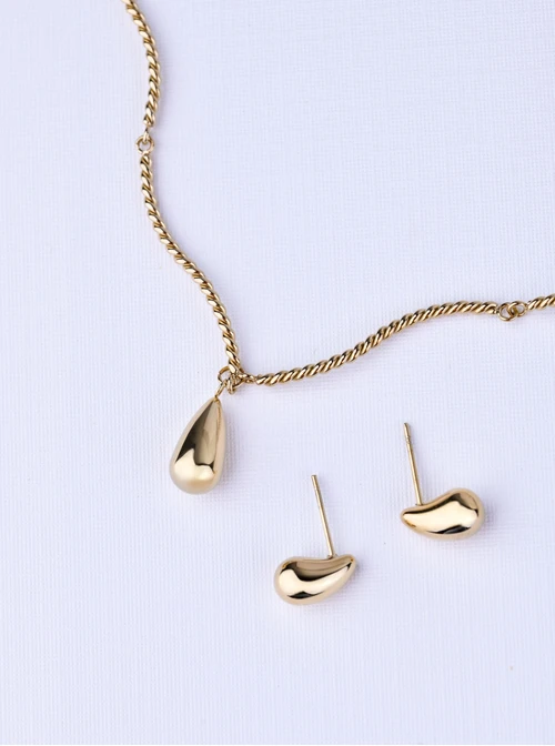 [Zestaw] Naszyjnik dmuchana kropla, stal pozłacana S309499Z00