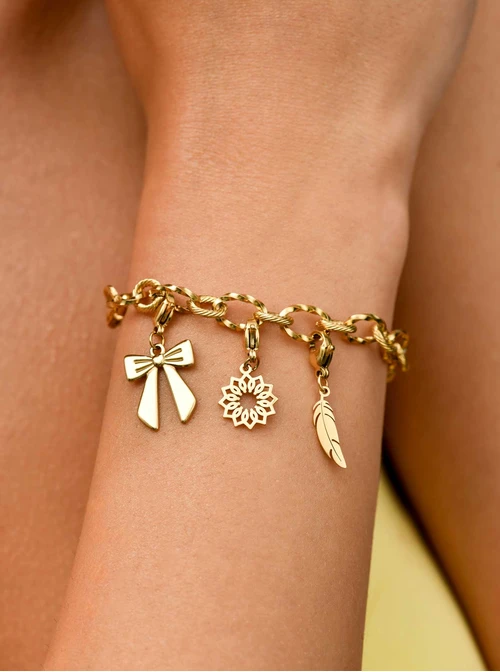 [Zestaw] Bransoletka łańcuch, baza Charms, stal pozłacana S109745Z00