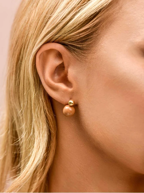 Kolczyki beżowa kulka, stal pozłacana S209450Z13