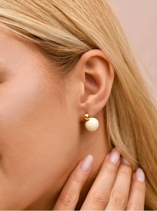 Kolczyki biała kulka, stal pozłacana S209450Z02