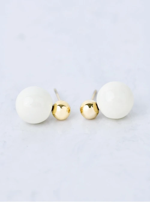 Kolczyki biała kulka, stal pozłacana S209450Z02