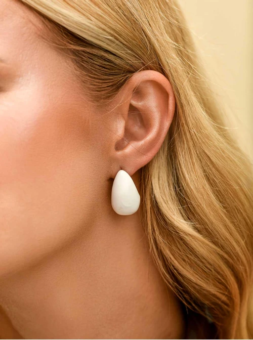 Kolczyki białe krople, stal pozłacana S209919Z02