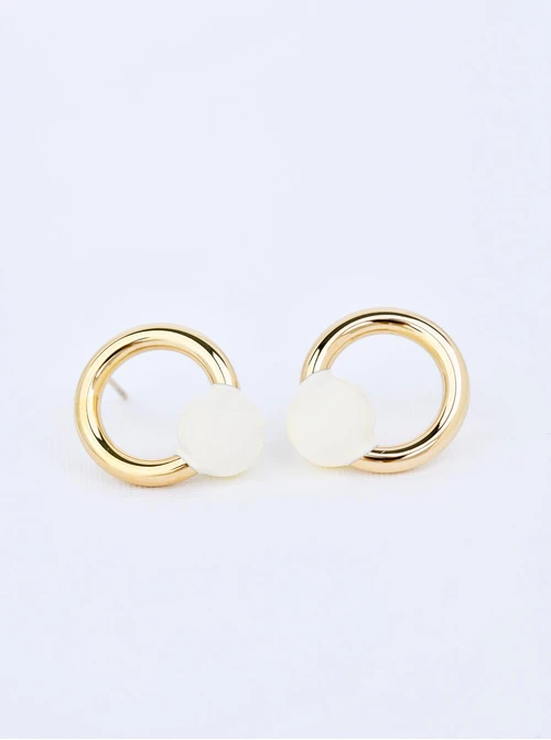 Kolczyki białe kuleczki, stal pozłacana S209449Z02