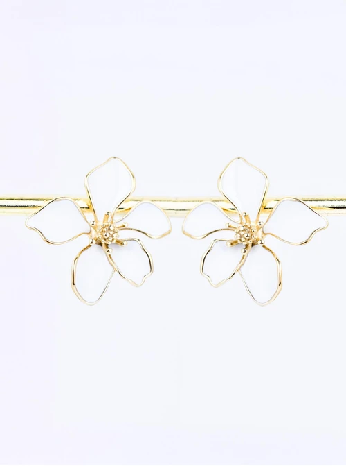 Kolczyki białe kwiaty, stal pozłacana S209690Z02