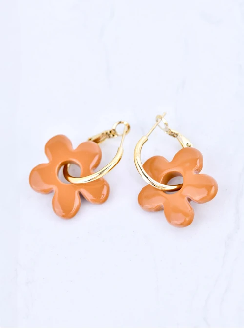 Kolczyki brązowy kwiatek, stal pozłacana S209675Z13