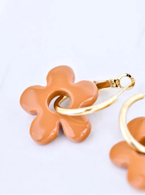 Kolczyki brązowy kwiatek, stal pozłacana S209675Z13