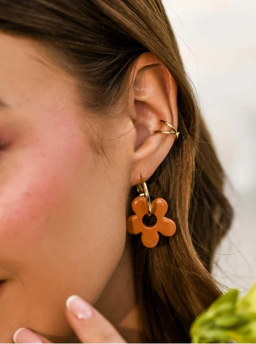 Kolczyki brązowy kwiatek, stal pozłacana S209675Z13