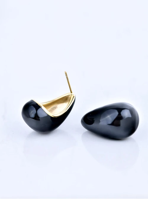 Kolczyki czarne krople, stal pozłacana S209932Z01