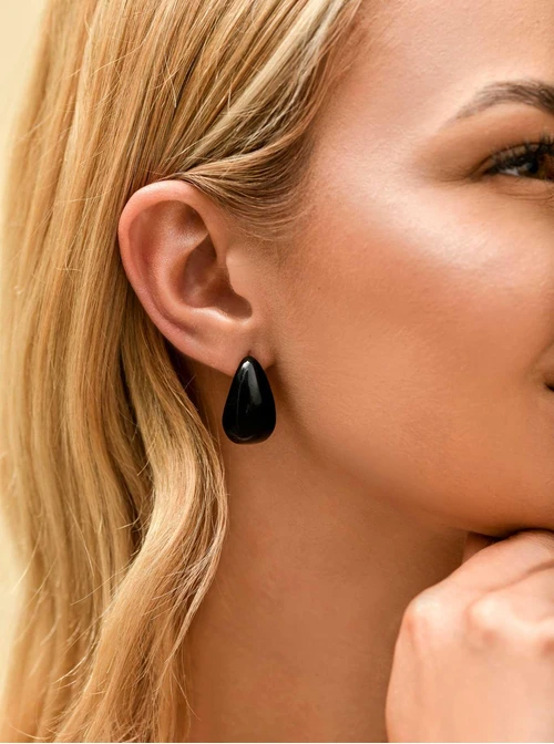 Kolczyki czarne krople, stal pozłacana S209932Z01