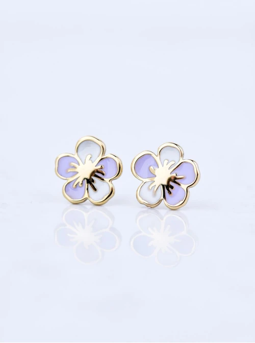 Kolczyki fioletowe kwiatuszki, stal pozłacana S209661Z08