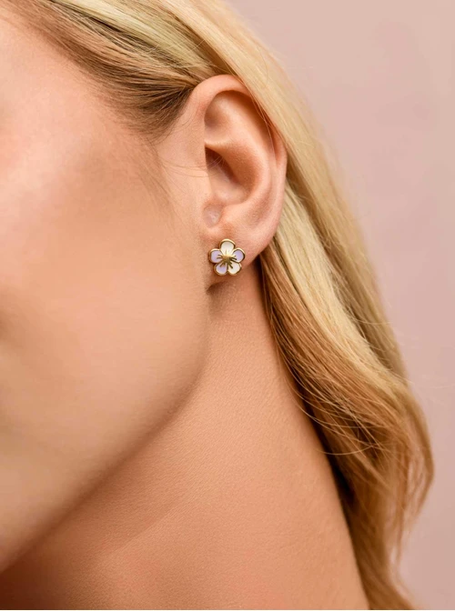 Kolczyki fioletowe kwiatuszki, stal pozłacana S209661Z08