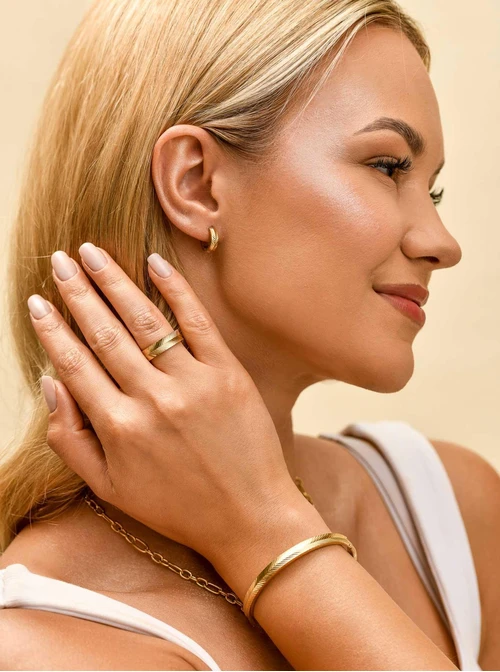 Kolczyki frezowane kółeczka, stal pozłacana S209878Z00