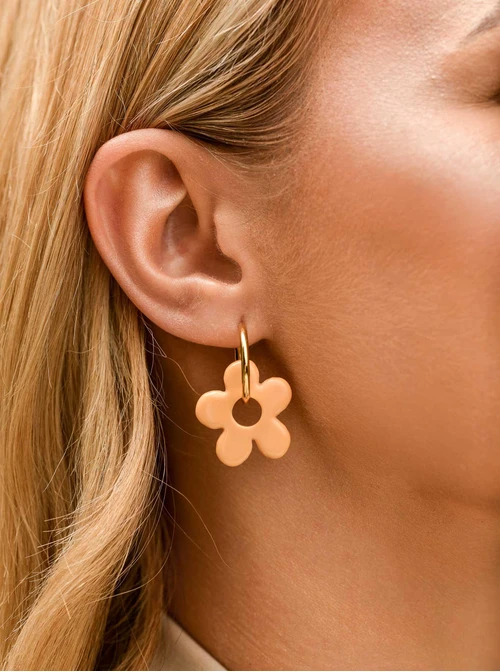 Kolczyki karmelowy kwiatek, stal pozłacana S209675Z12