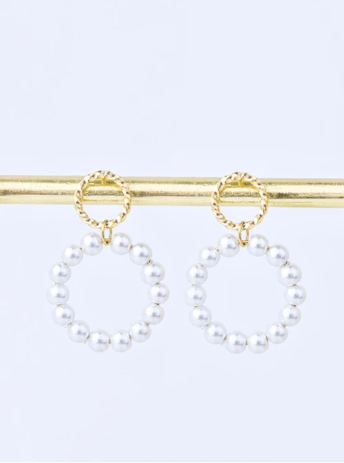 Kolczyki kółka, perełki, stal pozłacana S209893Z02