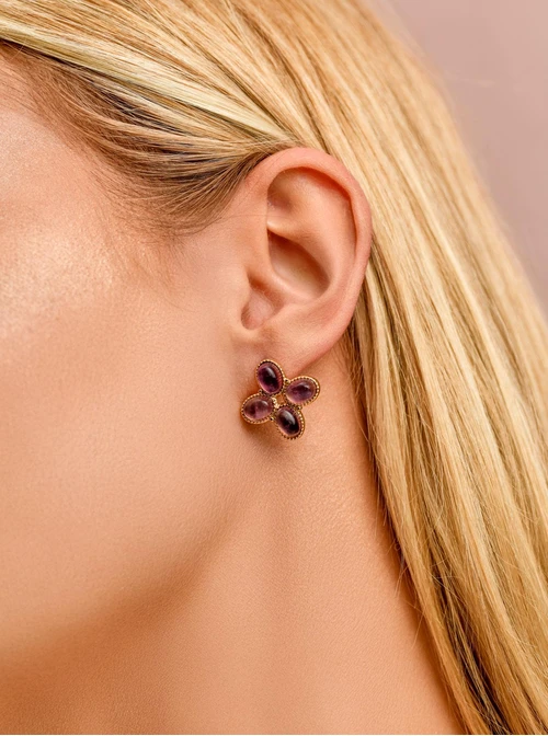 Kolczyki koniczynki, Ametyst, stal pozłacana S209719Z00