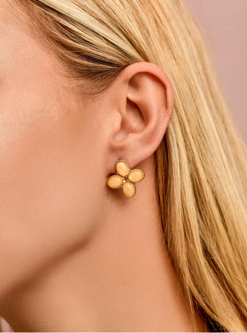 Kolczyki koniczynki, Jadeit, stal pozłacana S209727Z00