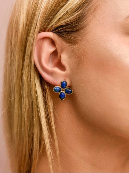 Kolczyki koniczynki, Lapis Lazuli, stal pozłacana S209714Z00