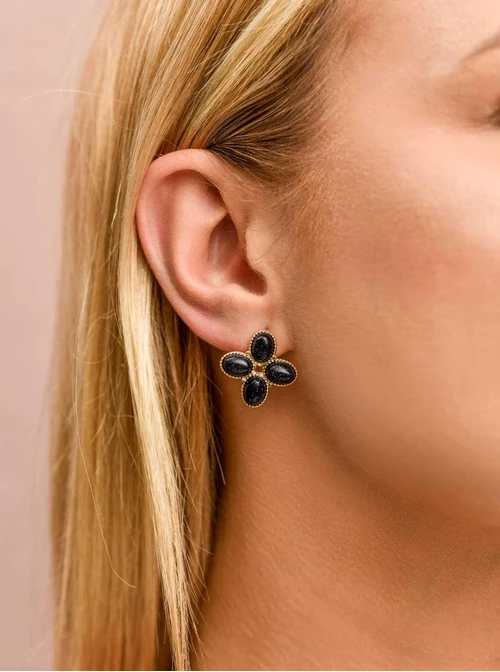 Kolczyki koniczynki, Noc Kairu, stal pozłacana S209723Z00 