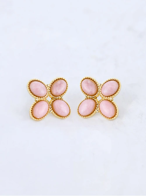 Kolczyki koniczynki, Opal Pudrowy, stal pozłacana  S209717Z00