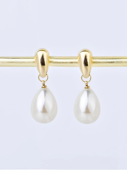 Kolczyki kropla, perła, stal pozłacana S209884Z02