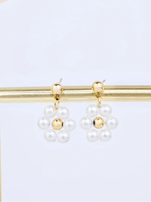 Kolczyki kwiatuszki, perełki, stal pozłacana  S209697Z02