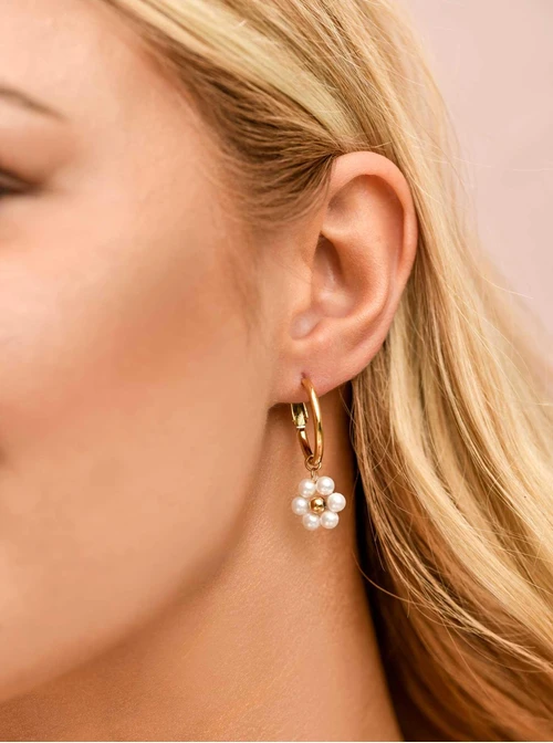 Kolczyki kwiatuszki, perełki, stal pozłacana S209698Z02