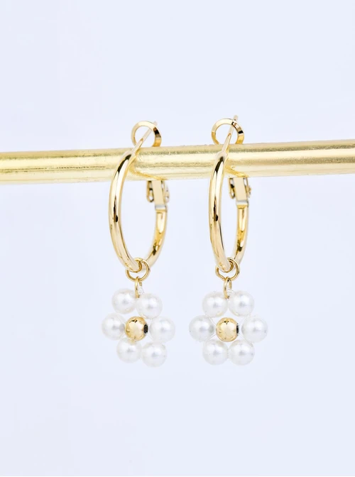 Kolczyki kwiatuszki, perełki, stal pozłacana S209698Z02