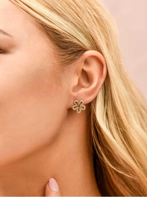 Kolczyki kwiatuszki z kryształkami, stal pozłacana S209684Z00