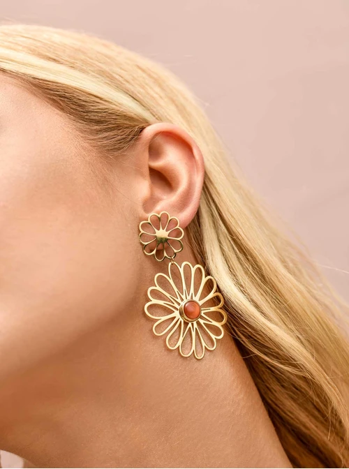 Kolczyki kwiaty, Kocie oko, stal pozłacana S209442Z00