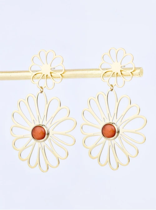 Kolczyki kwiaty, Kocie oko, stal pozłacana S209442Z00