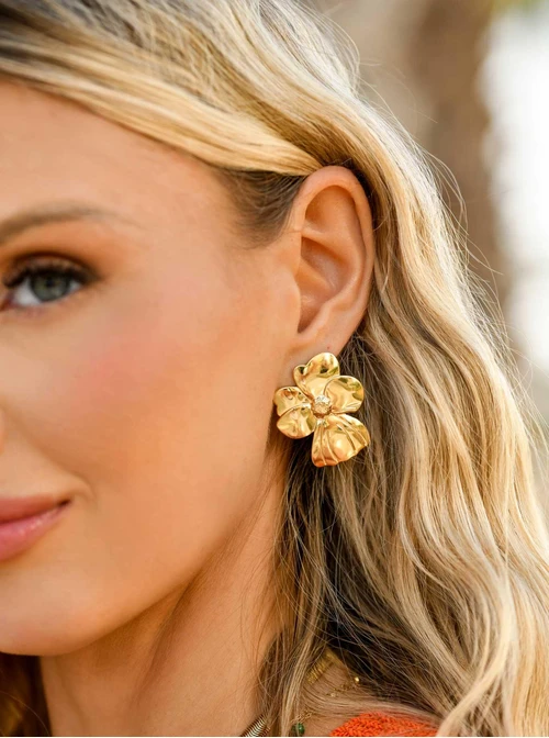 Kolczyki kwiaty, stal pozłacana S209668Z00