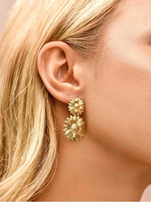 Kolczyki kwiaty, stal pozłacana S209686Z00