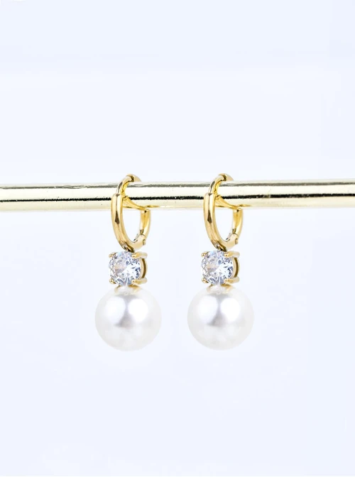 Kolczyki perełka, kryształek, stal pozłacana S209886Z02