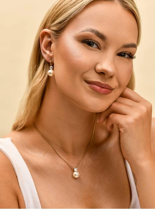 Kolczyki perełka, kryształek, stal pozłacana S209886Z02