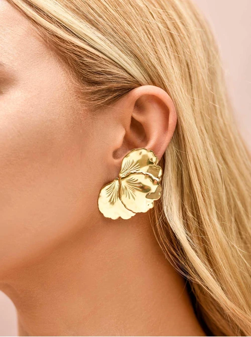 Kolczyki płatki kwiatów, stal pozłacana S209446Z00