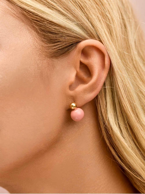 Kolczyki różowa kulka, stal pozłacana S209450Z06