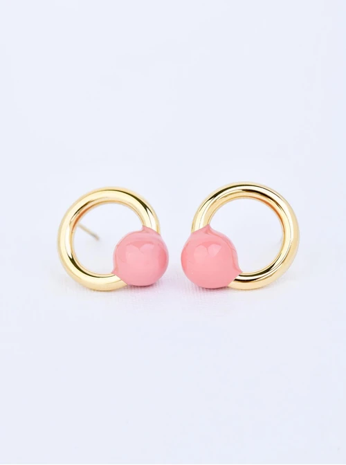 Kolczyki różowe kuleczki, stal pozłacana S209449Z06