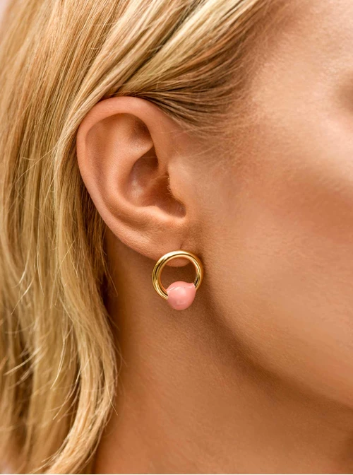 Kolczyki różowe kuleczki, stal pozłacana S209449Z06