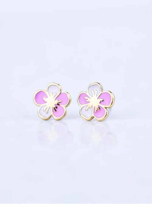 Kolczyki różowe kwiatuszki, stal pozłacana S209658Z06