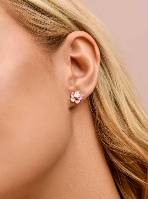 Kolczyki różowe kwiatuszki, stal pozłacana S209658Z06