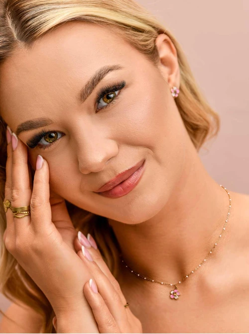 Kolczyki różowe kwiatuszki, stal pozłacana S209658Z06