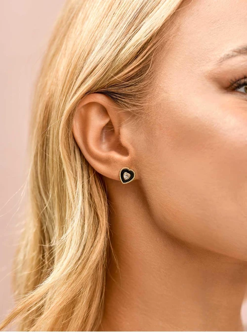 Kolczyki serduszka, kryształek, stal pozłacana S209486Z01