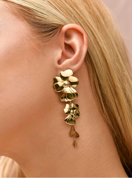 Kolczyki wiszące kwiaty, stal pozłacana  S209667Z00