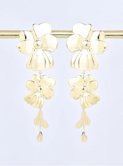 Kolczyki wiszące kwiaty, stal pozłacana  S209667Z00