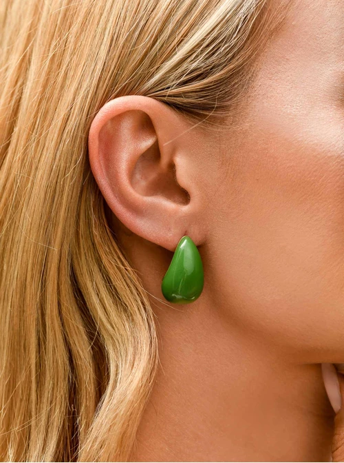 Kolczyki zielone krople, stal pozłacana S209913Z05