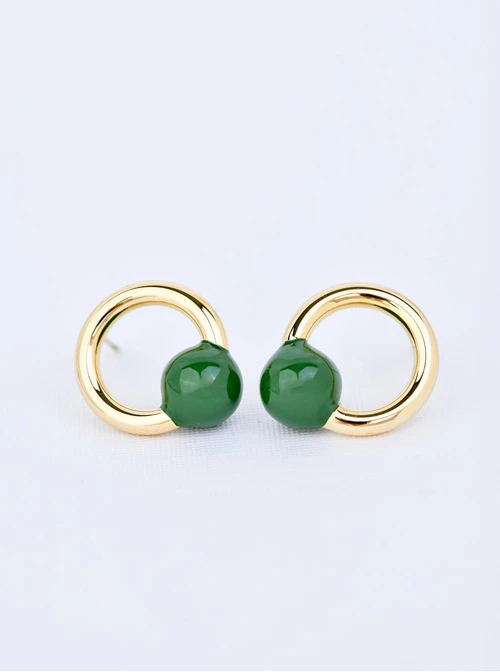 Kolczyki zielone kuleczki, stal pozłacana S209449Z12